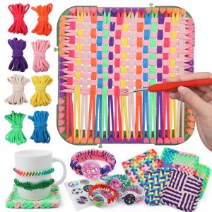 FUNiOi Weaving Loom Kit Toys for Kids, DIY Crafts Projects of 6 Potholders and 10 Friendship Bracelets, 2-in-1 Square Buildable Loom Knitting Kits, Gift Ideas for Girls 6-12 Years Old