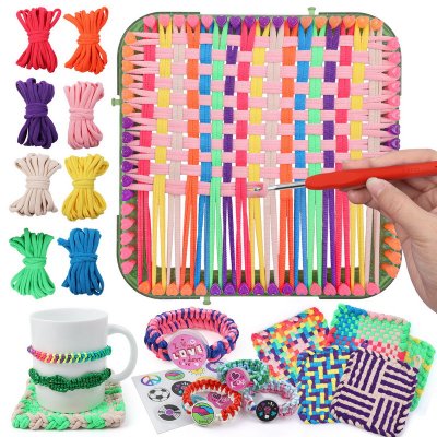 FUNiOi Weaving Loom Kit Toys for Kids, DIY Crafts Projects of 6 Potholders and 10 Friendship Bracelets, 2-in-1 Square Buildable Loom Knitting Kits, Gift Ideas for Girls 6-12 Years Old