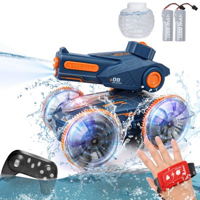 Amphibious Remote Control Car - Stunt Toy for Kids Ages 6-8-12, Water & Land 4WD with Gesture Sensing, Lights, Waterproof, Rotation, Beach & Pool Fun, Gift Idea for Boys