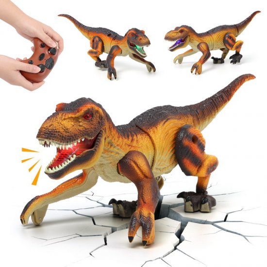 Realistic Remote Control Dinosaur Toy - Easy to Assemble Cute Small RC Dinosaurs with Roaring Sounds and Lights - A Cool Robot Toy Gift Idea for Ages 3-5, 5-7, 8-12